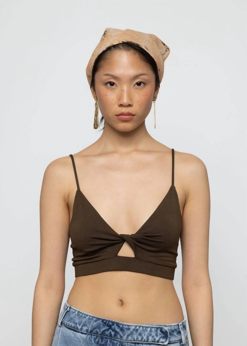 NEW ESTHÉ twisted front cut out bralette in brown